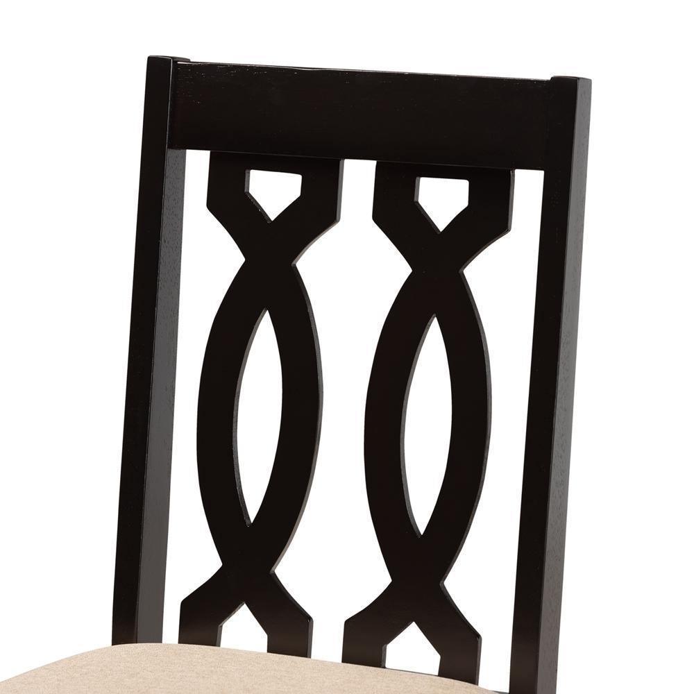 Callie Modern and Contemporary Sand Fabric Upholstered and Dark Brown Finished Wood 7-Piece Dining Set FredCo
