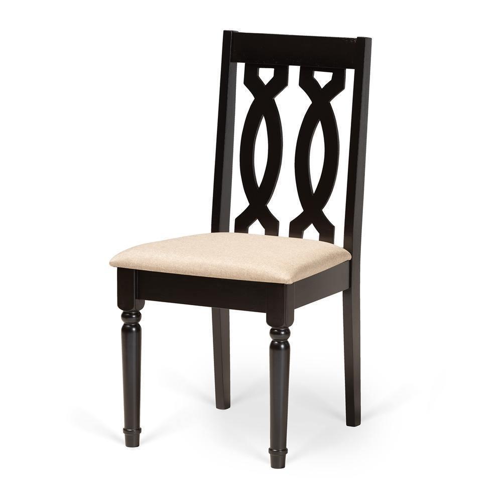 Callie Modern and Contemporary Sand Fabric Upholstered and Dark Brown Finished Wood 7-Piece Dining Set FredCo