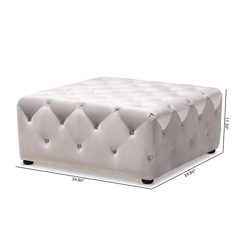Calvetti Modern and Contemporary Slate Gray Velvet Fabric Upholstered Button-Tufted Cocktail Ottoman FredCo