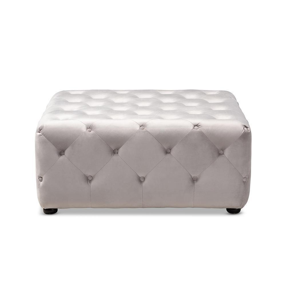 Calvetti Modern and Contemporary Slate Gray Velvet Fabric Upholstered Button-Tufted Cocktail Ottoman FredCo