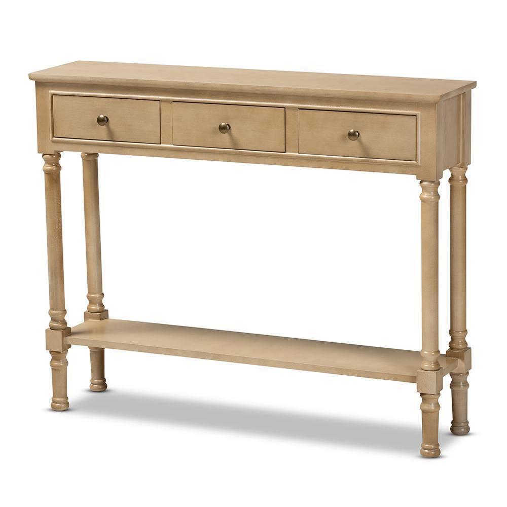 Calvin Classic and Traditional French Farmhouse Oak Brown Finished Wood 3-Drawer Entryway Console Table FredCo