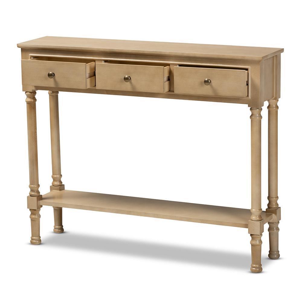 Calvin Classic and Traditional French Farmhouse Oak Brown Finished Wood 3-Drawer Entryway Console Table FredCo