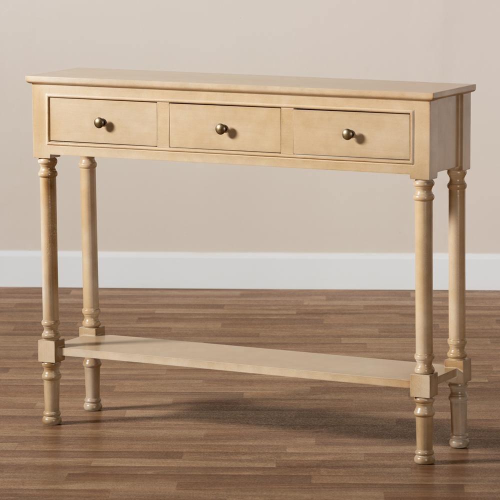 Calvin Classic and Traditional French Farmhouse Oak Brown Finished Wood 3-Drawer Entryway Console Table FredCo