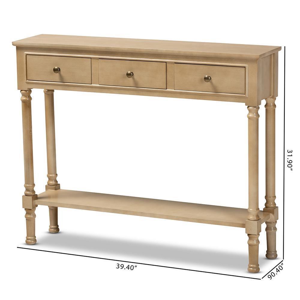 Calvin Classic and Traditional French Farmhouse Oak Brown Finished Wood 3-Drawer Entryway Console Table FredCo