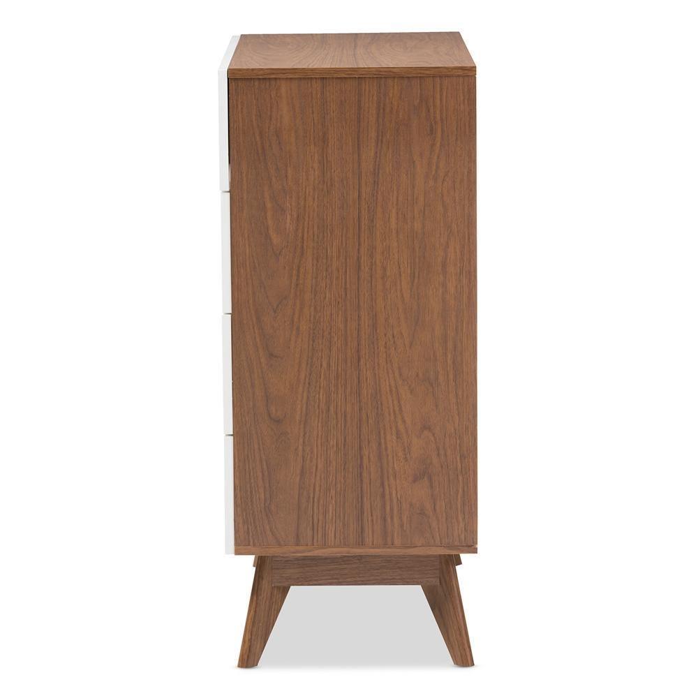 Calypso Mid-Century Modern White and Walnut Wood 4-Drawer Storage Chest FredCo