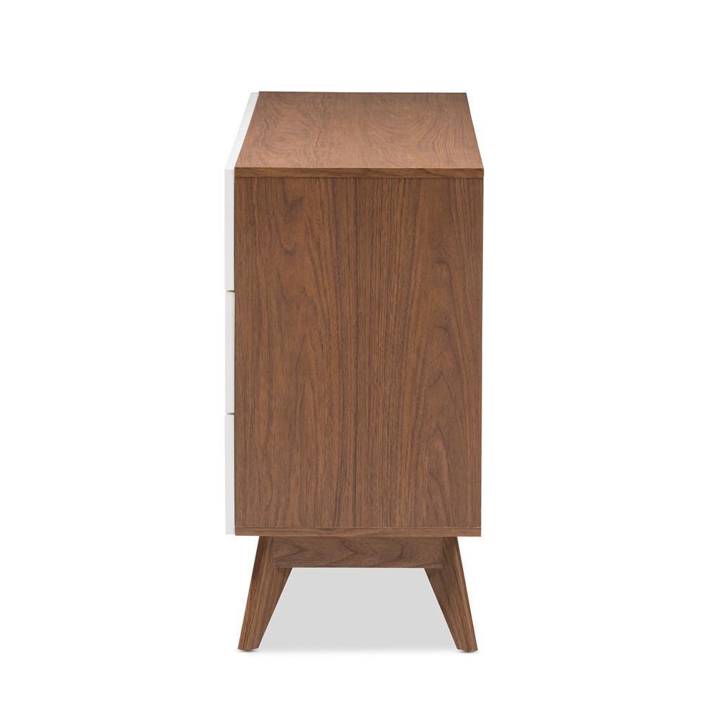 Calypso Mid-Century Modern White and Walnut Wood 6-Drawer Storage Dresser FredCo