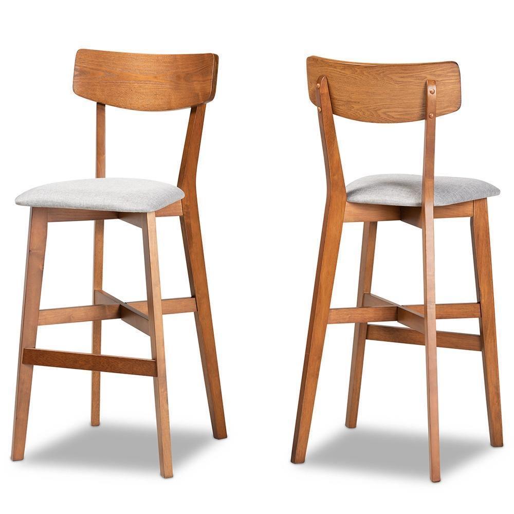 Cameron Modern and Contemporary Transitional Grey Fabric Upholstered and Walnut Brown Finished Wood 2-Piece Bar Stool Set FredCo