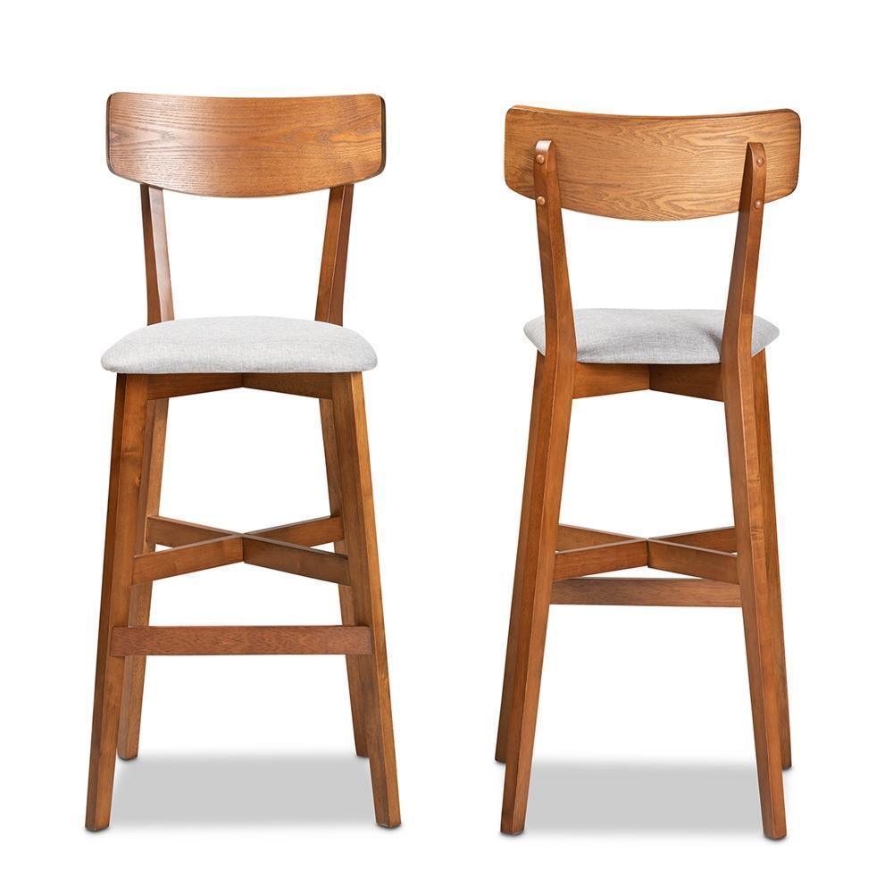 Cameron Modern and Contemporary Transitional Grey Fabric Upholstered and Walnut Brown Finished Wood 2-Piece Bar Stool Set FredCo