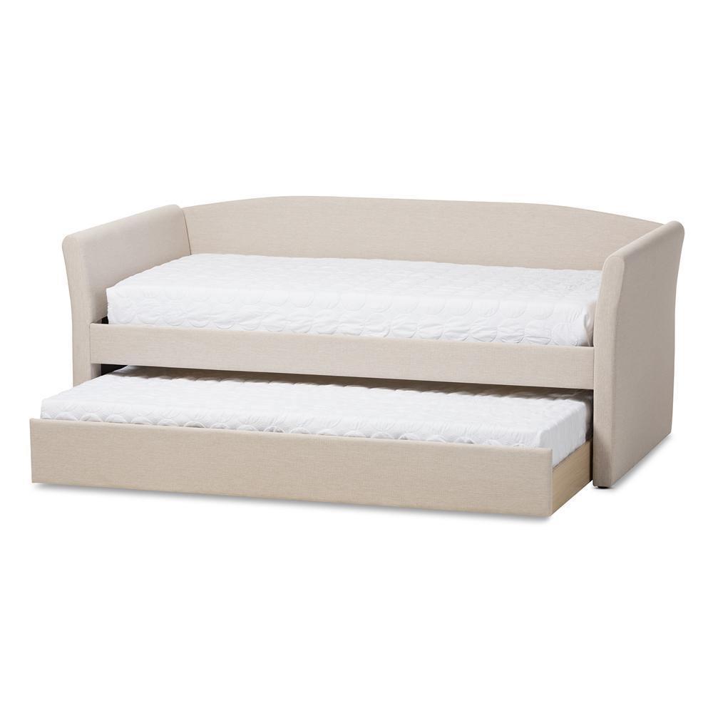 Camino Modern and Contemporary Beige Fabric Upholstered Daybed with Guest Trundle Bed FredCo