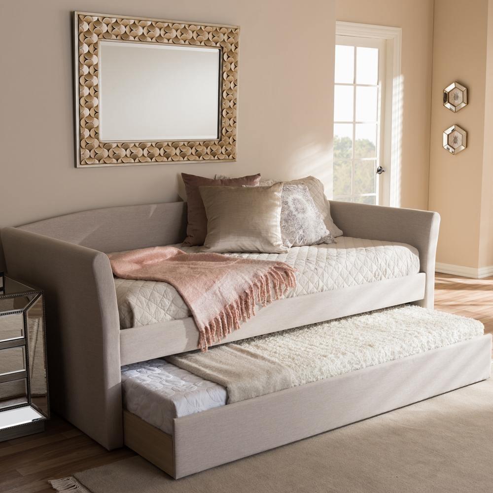 Camino Modern and Contemporary Beige Fabric Upholstered Daybed with Guest Trundle Bed FredCo