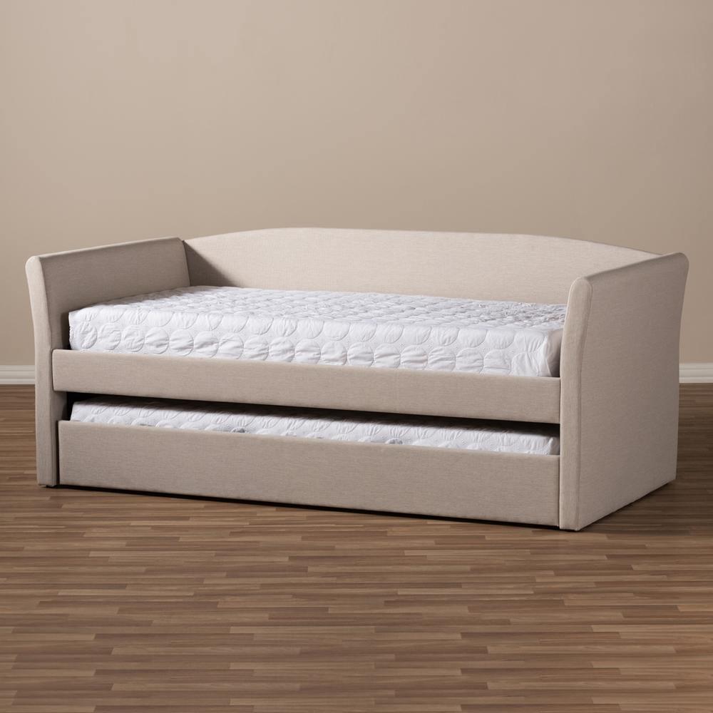 Camino Modern and Contemporary Beige Fabric Upholstered Daybed with Guest Trundle Bed FredCo