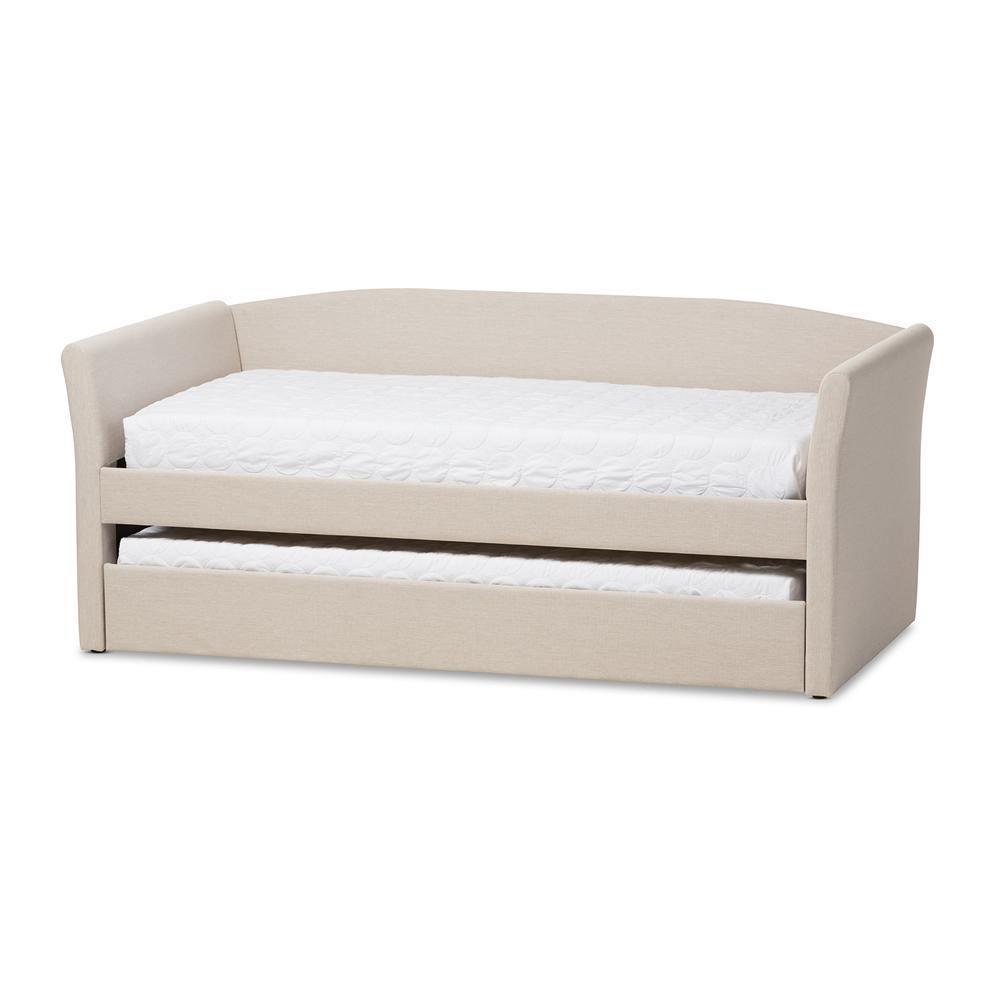 Camino Modern and Contemporary Beige Fabric Upholstered Daybed with Guest Trundle Bed FredCo