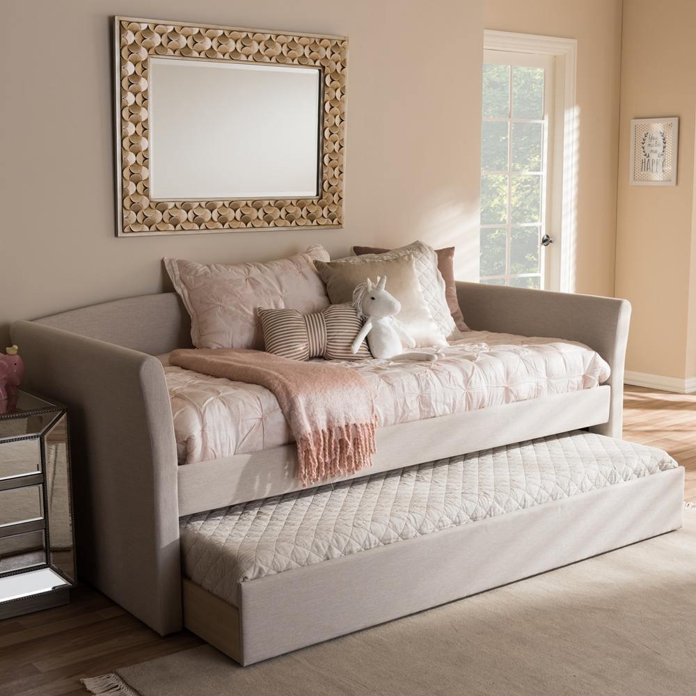 Camino Modern and Contemporary Beige Fabric Upholstered Daybed with Guest Trundle Bed FredCo