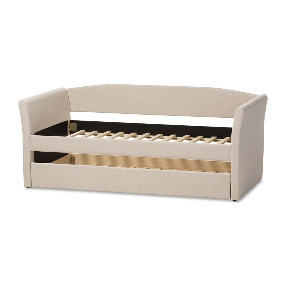 Camino Modern and Contemporary Beige Fabric Upholstered Daybed with Guest Trundle Bed FredCo