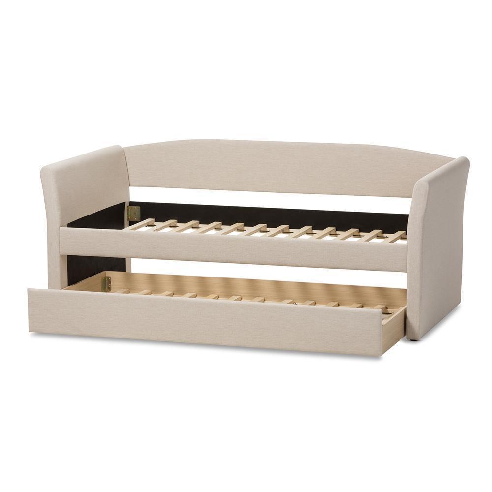 Camino Modern and Contemporary Beige Fabric Upholstered Daybed with Guest Trundle Bed FredCo