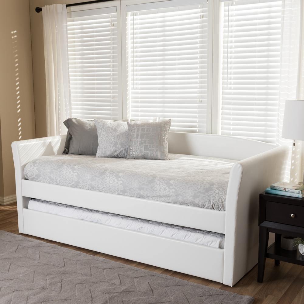 Camino Modern and Contemporary White Faux Leather Upholstered Daybed with Guest Trundle Bed FredCo