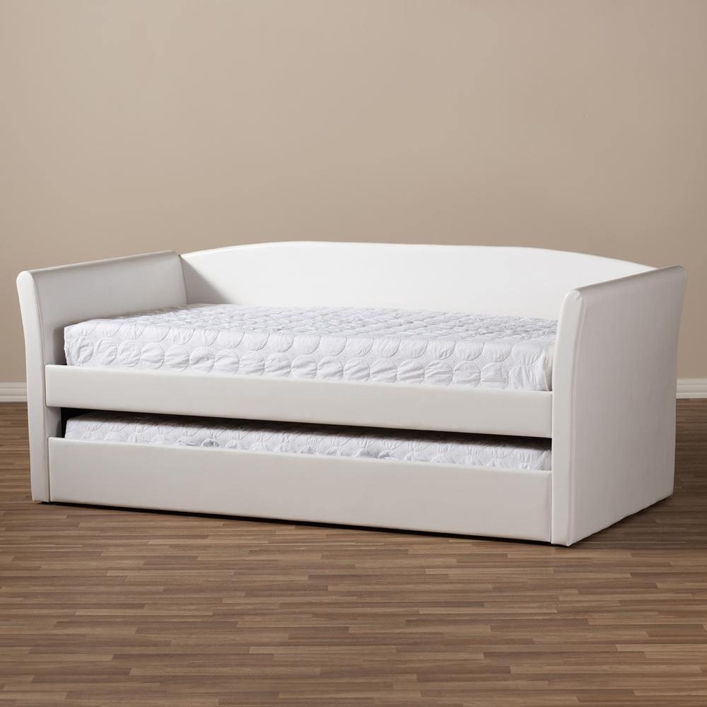 Camino Modern and Contemporary White Faux Leather Upholstered Daybed with Guest Trundle Bed FredCo
