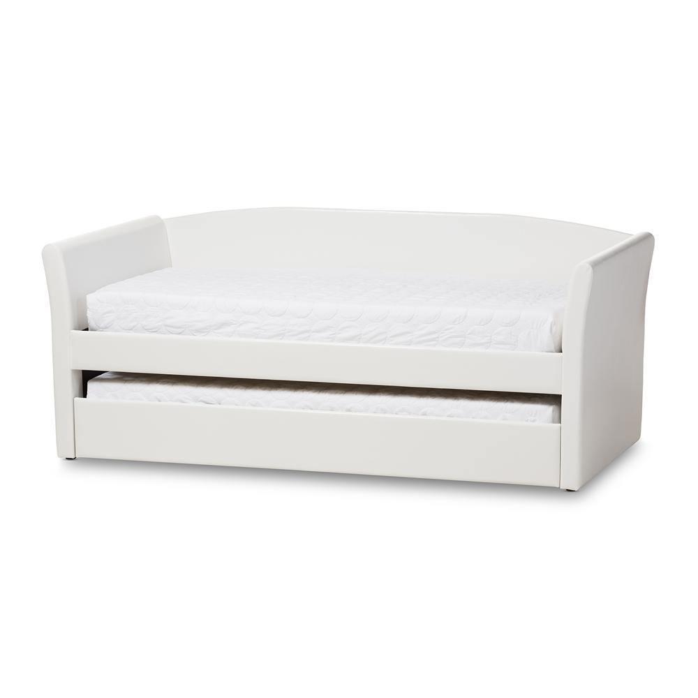 Camino Modern and Contemporary White Faux Leather Upholstered Daybed with Guest Trundle Bed FredCo