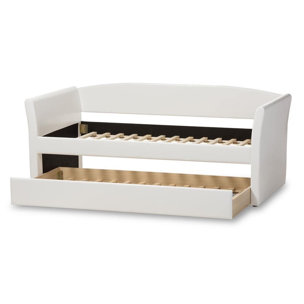Camino Modern and Contemporary White Faux Leather Upholstered Daybed with Guest Trundle Bed FredCo