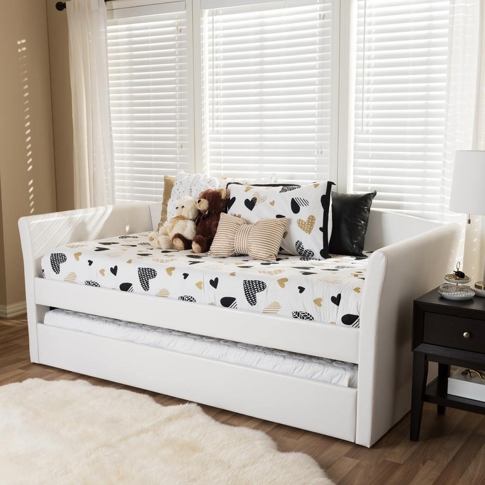 Camino Modern and Contemporary White Faux Leather Upholstered Daybed with Guest Trundle Bed FredCo