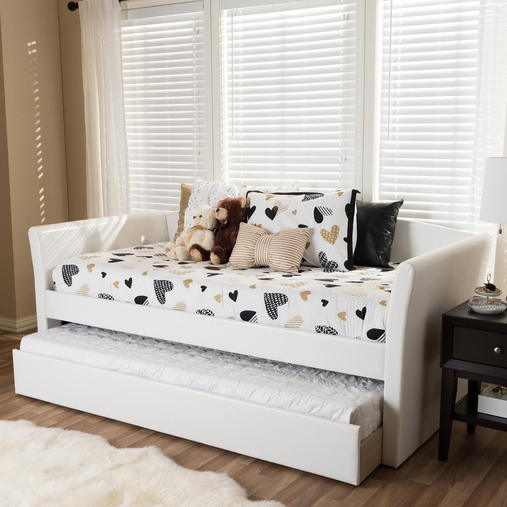 Camino Modern and Contemporary White Faux Leather Upholstered Daybed with Guest Trundle Bed FredCo