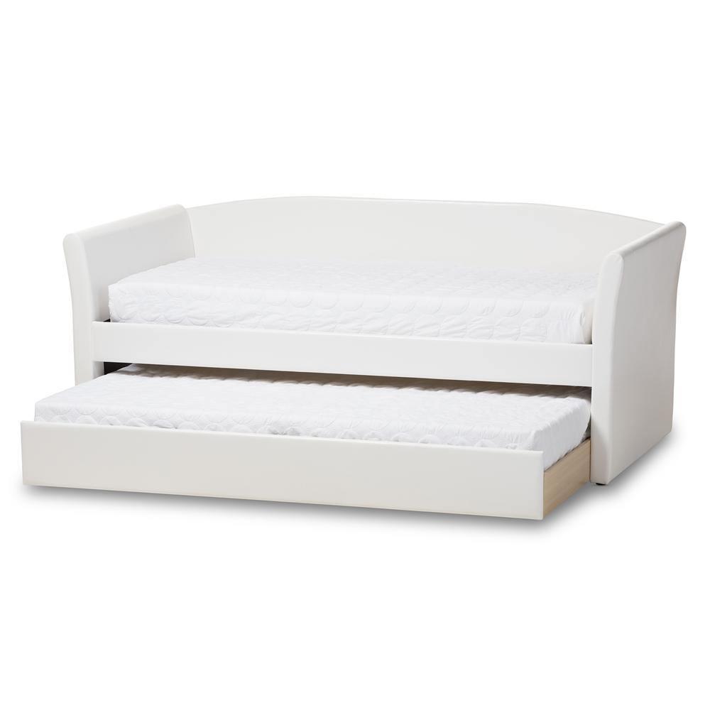 Camino Modern and Contemporary White Faux Leather Upholstered Daybed with Guest Trundle Bed FredCo