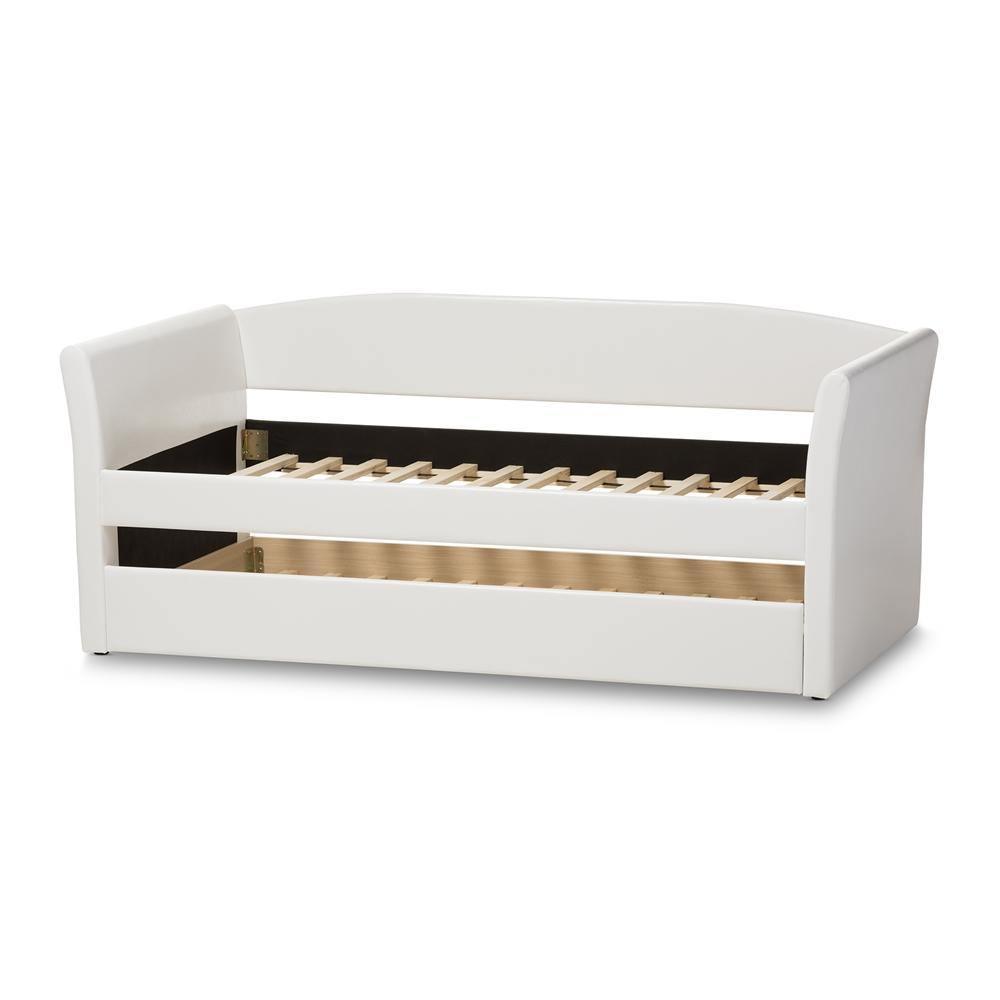 Camino Modern and Contemporary White Faux Leather Upholstered Daybed with Guest Trundle Bed FredCo