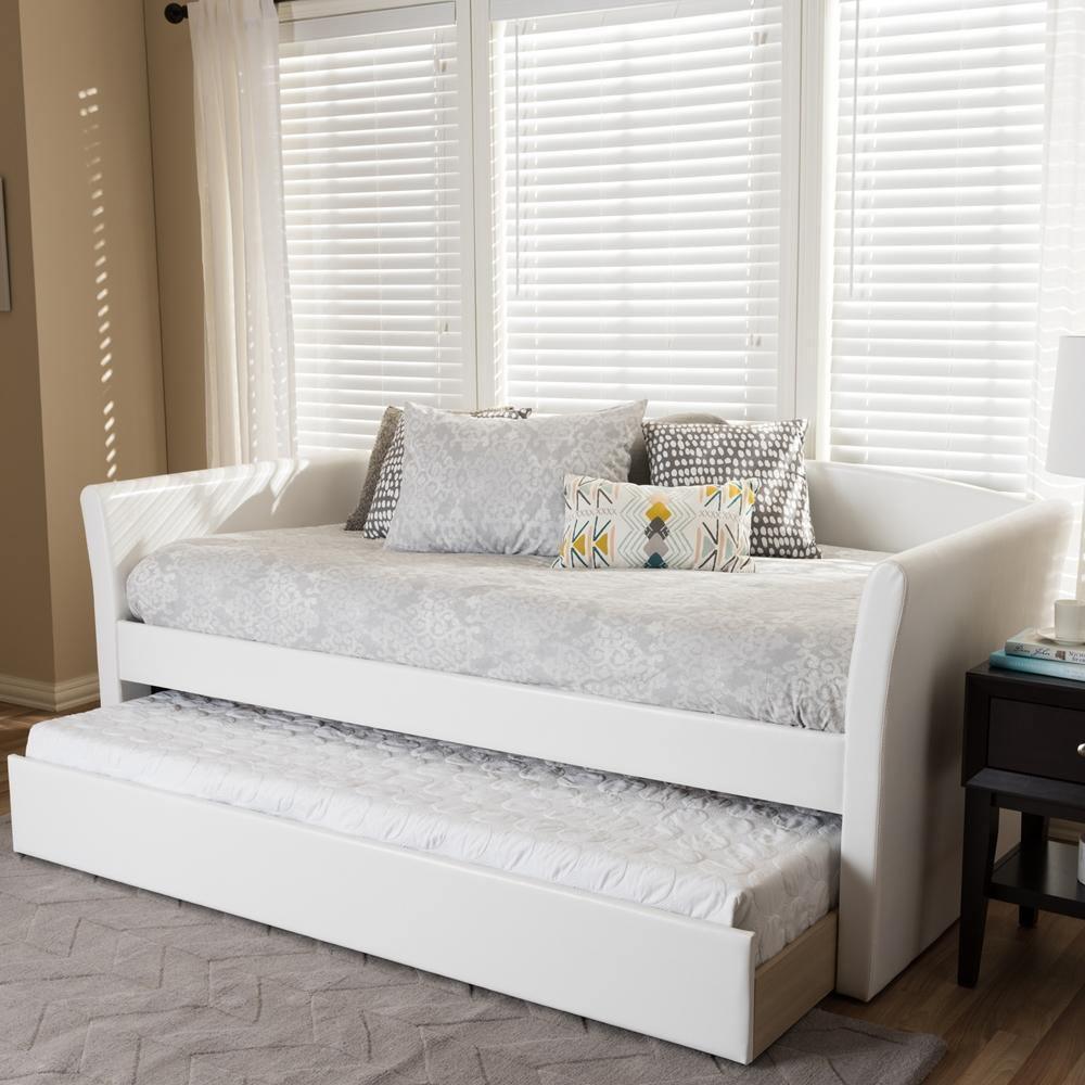 Camino Modern and Contemporary White Faux Leather Upholstered Daybed with Guest Trundle Bed FredCo