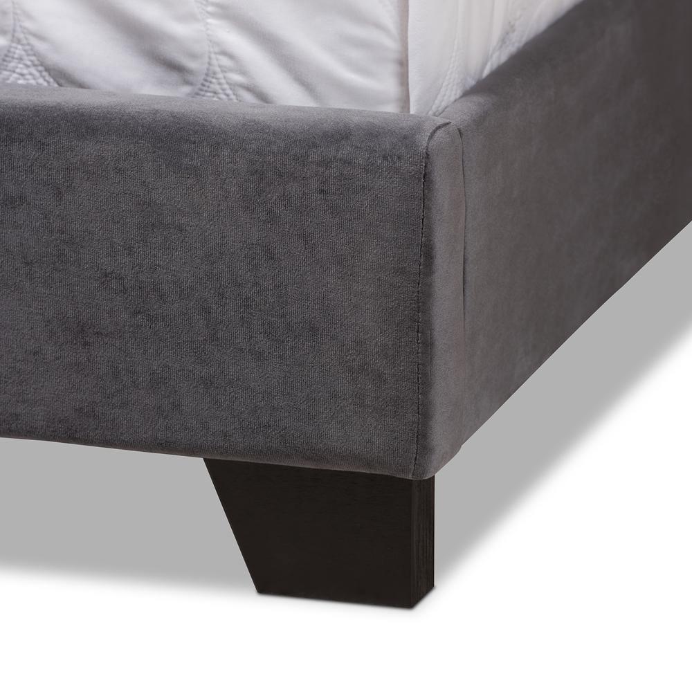 Candace Luxe and Glamour Dark Grey Velvet Upholstered King Size Bed FredCo