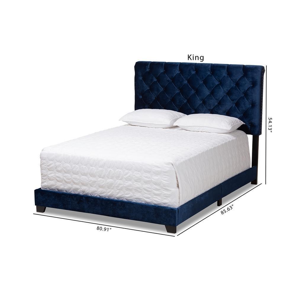 Candace Luxe and Glamour Navy Velvet Upholstered King Size Bed FredCo
