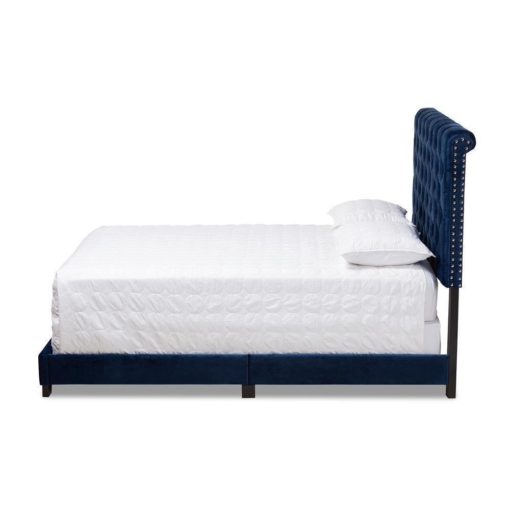 Candace Luxe and Glamour Navy Velvet Upholstered King Size Bed FredCo