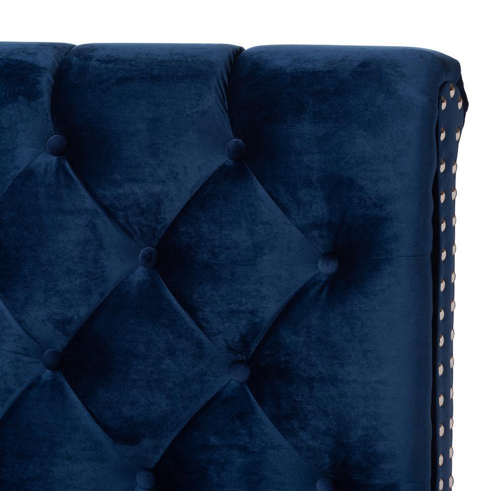 Candace Luxe and Glamour Navy Velvet Upholstered King Size Bed FredCo