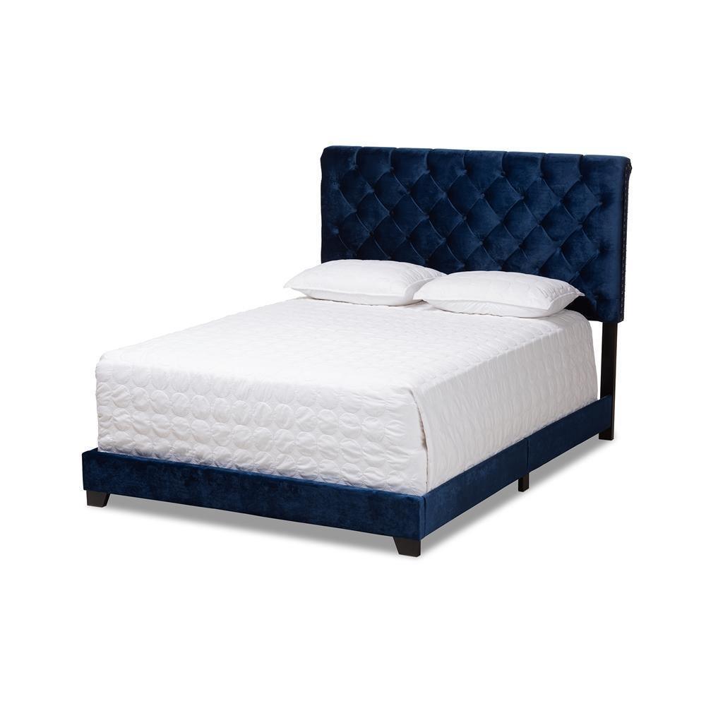 Candace Luxe and Glamour Navy Velvet Upholstered King Size Bed FredCo