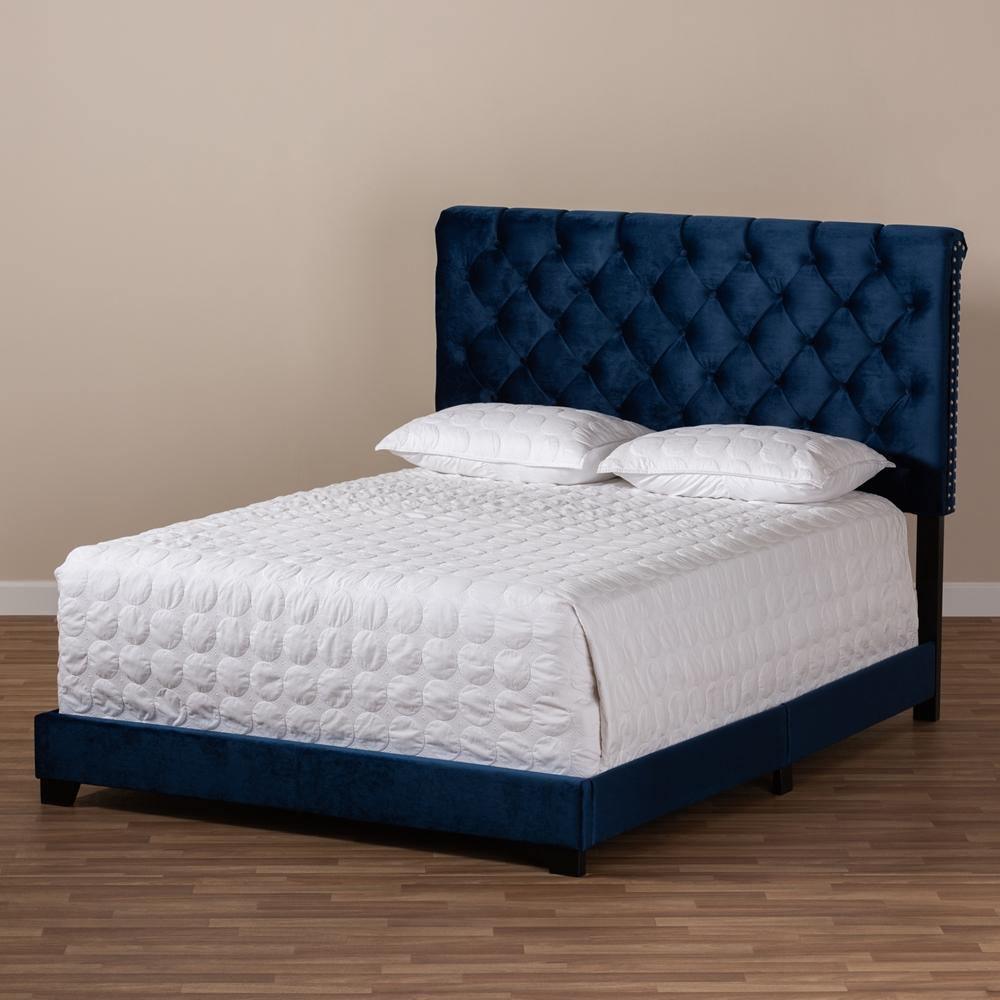 Candace Luxe and Glamour Navy Velvet Upholstered King Size Bed FredCo