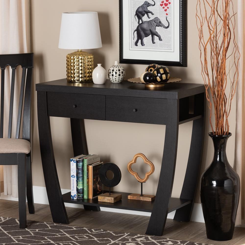 Capote Modern and Contemporary Dark Brown Finished Wood 2-Drawer Console Table FredCo