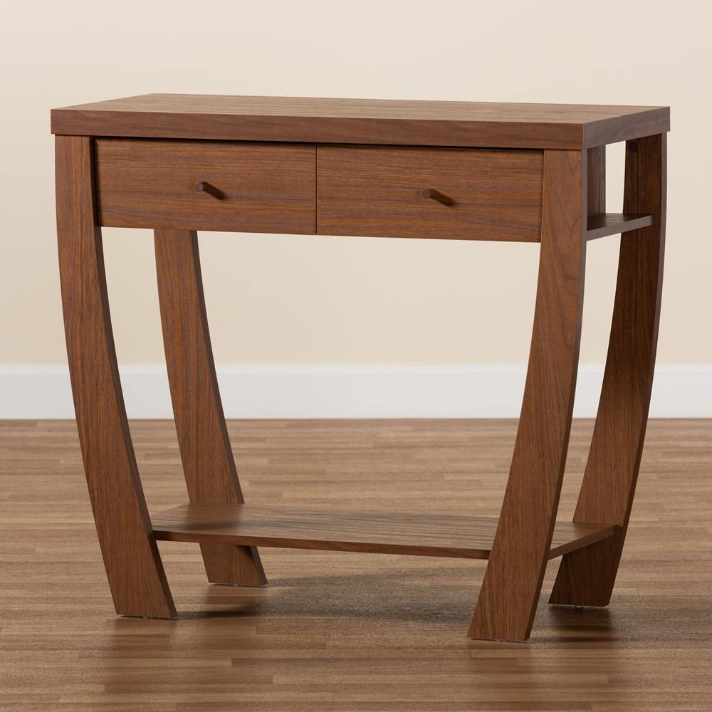 Capote Modern and Contemporary Walnut Brown Finished Wood 2-Drawer Console Table FredCo