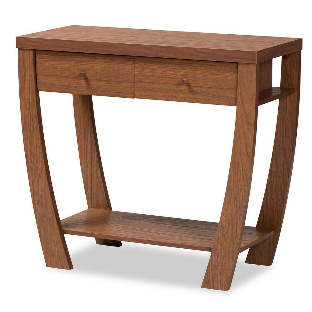 Capote Modern and Contemporary Walnut Brown Finished Wood 2-Drawer Console Table FredCo