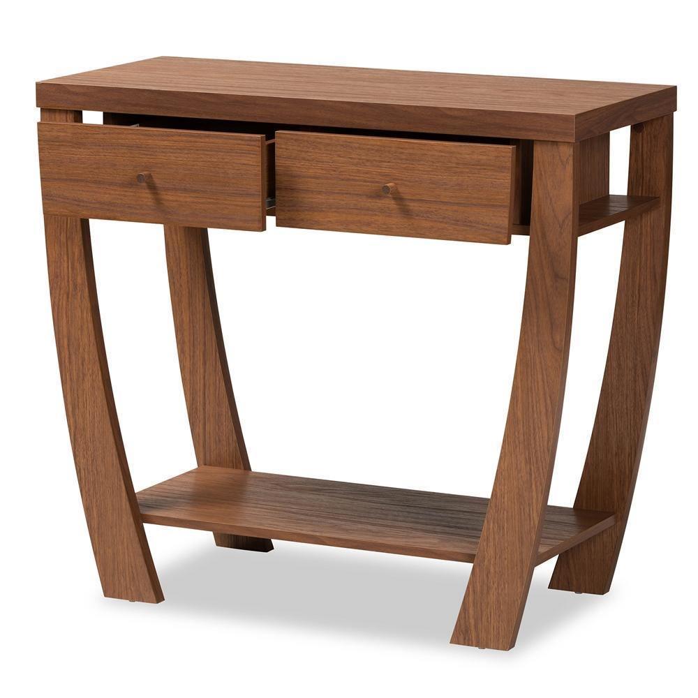 Capote Modern and Contemporary Walnut Brown Finished Wood 2-Drawer Console Table FredCo