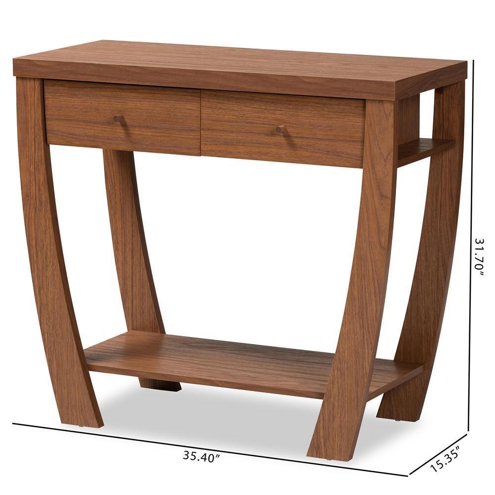 Capote Modern and Contemporary Walnut Brown Finished Wood 2-Drawer Console Table FredCo
