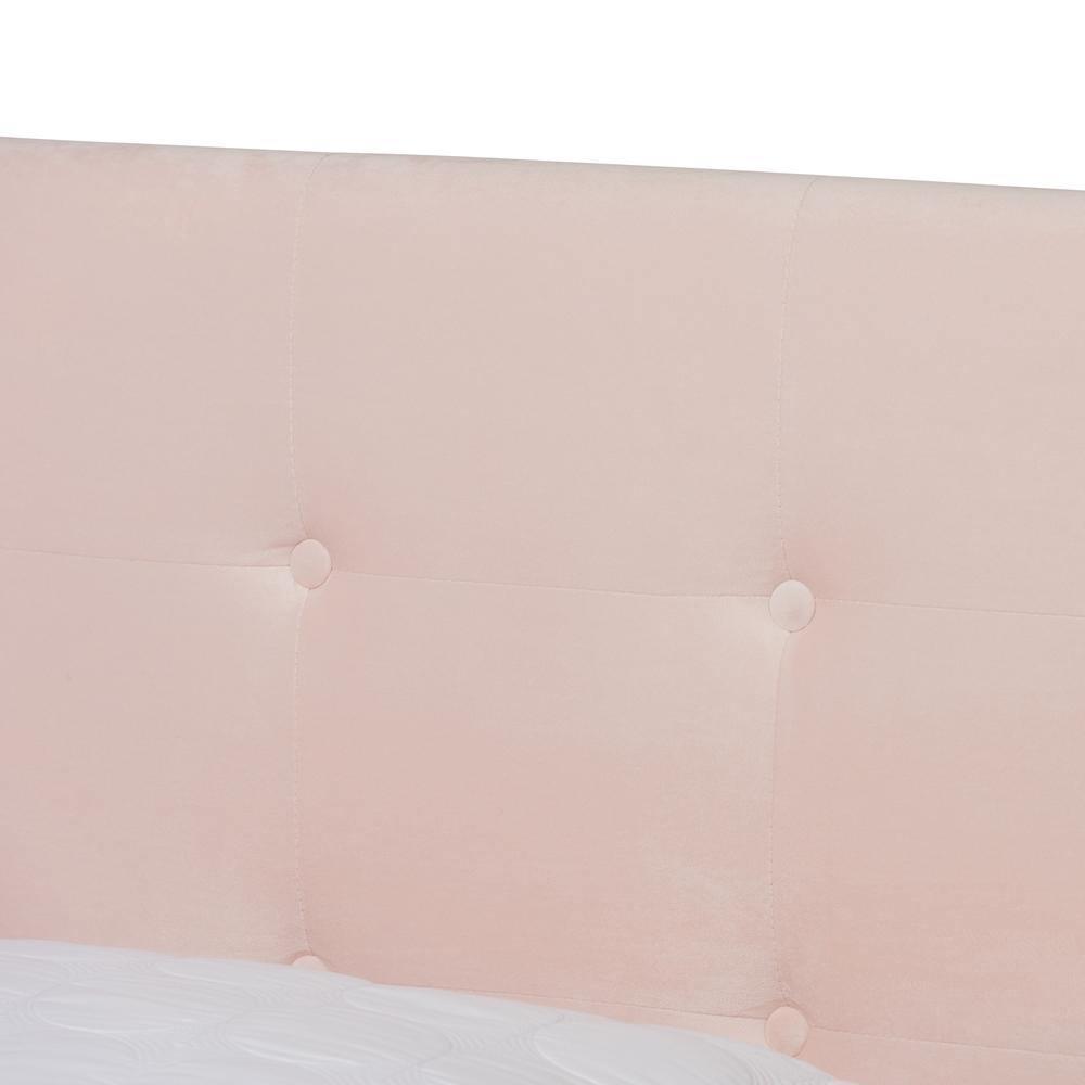 Caprice Modern and Contemporary Glam Light Pink Velvet Fabric Upholstered Queen Size Panel Bed FredCo