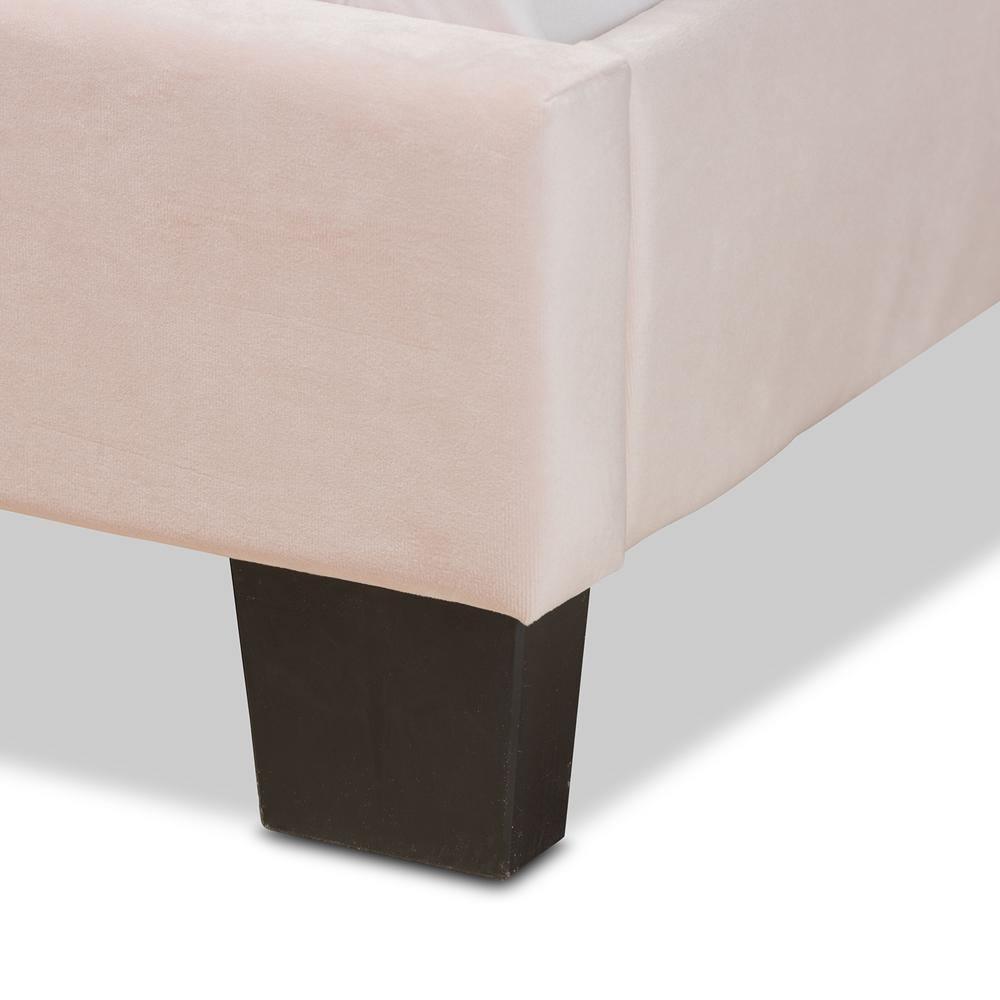 Caprice Modern and Contemporary Glam Light Pink Velvet Fabric Upholstered Queen Size Panel Bed FredCo