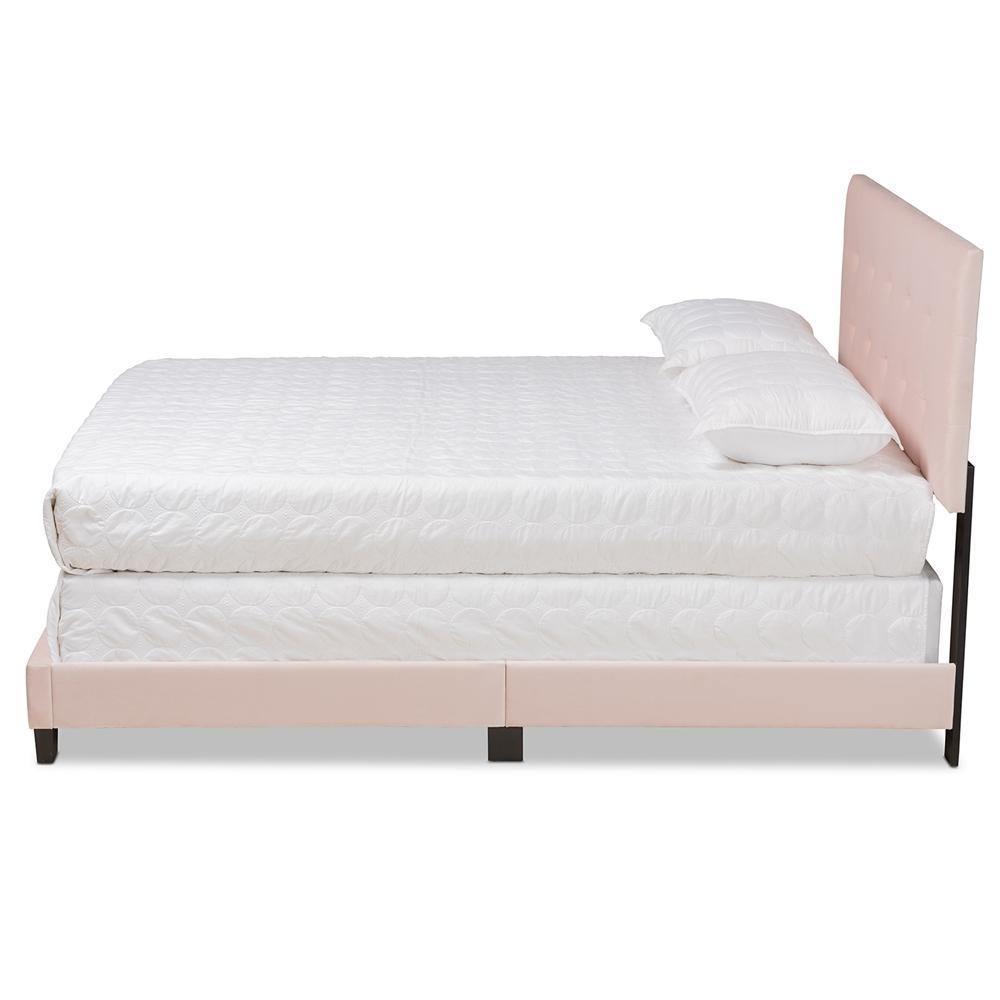 Caprice Modern and Contemporary Glam Light Pink Velvet Fabric Upholstered Queen Size Panel Bed FredCo