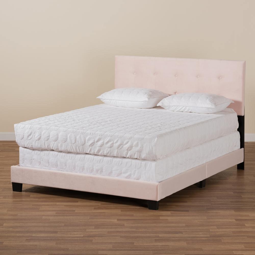 Caprice Modern and Contemporary Glam Light Pink Velvet Fabric Upholstered Queen Size Panel Bed FredCo