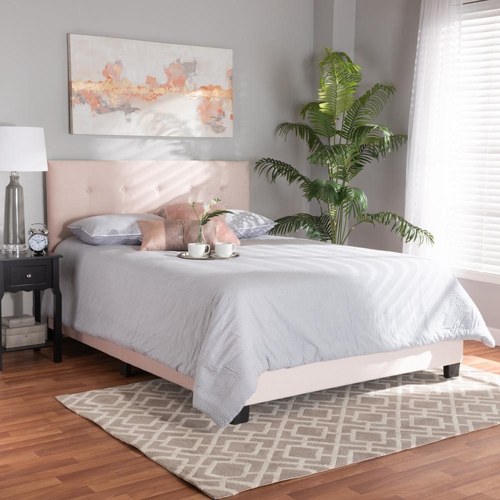 Caprice Modern and Contemporary Glam Light Pink Velvet Fabric Upholstered Queen Size Panel Bed FredCo