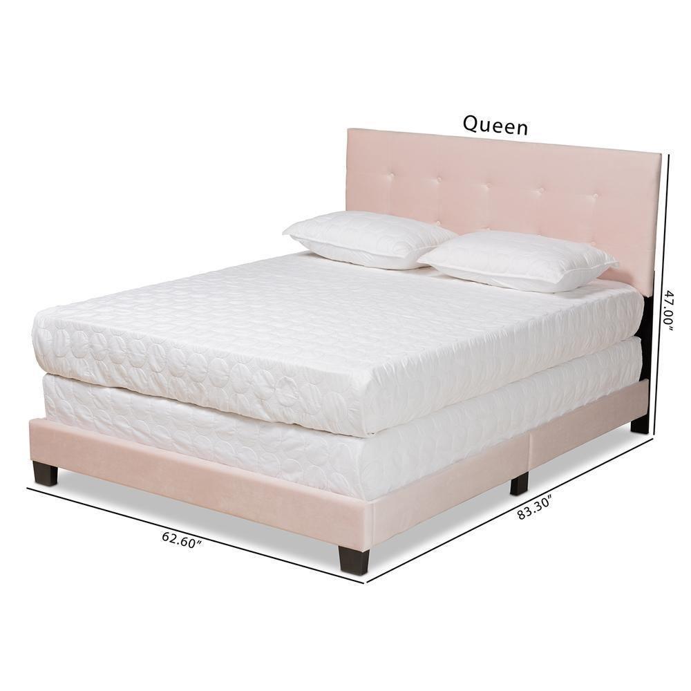 Caprice Modern and Contemporary Glam Light Pink Velvet Fabric Upholstered Queen Size Panel Bed FredCo