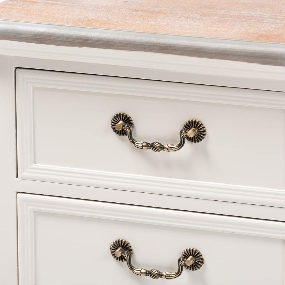 Capucine Antique French Country Cottage Two Tone Natural Whitewashed Oak and White Finished Wood 3-Drawer Nightstand FredCo