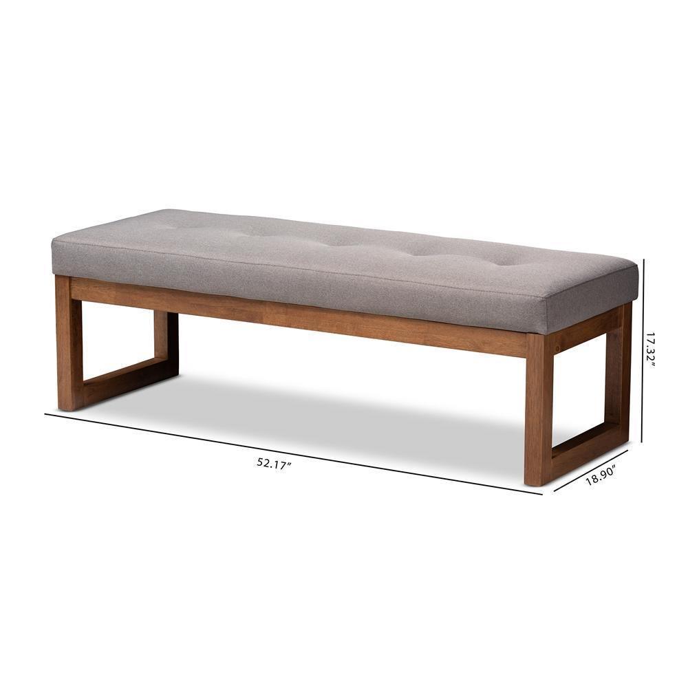 Caramay Modern and Contemporary Grey Fabric Upholstered Walnut Brown Finished Wood Bench FredCo