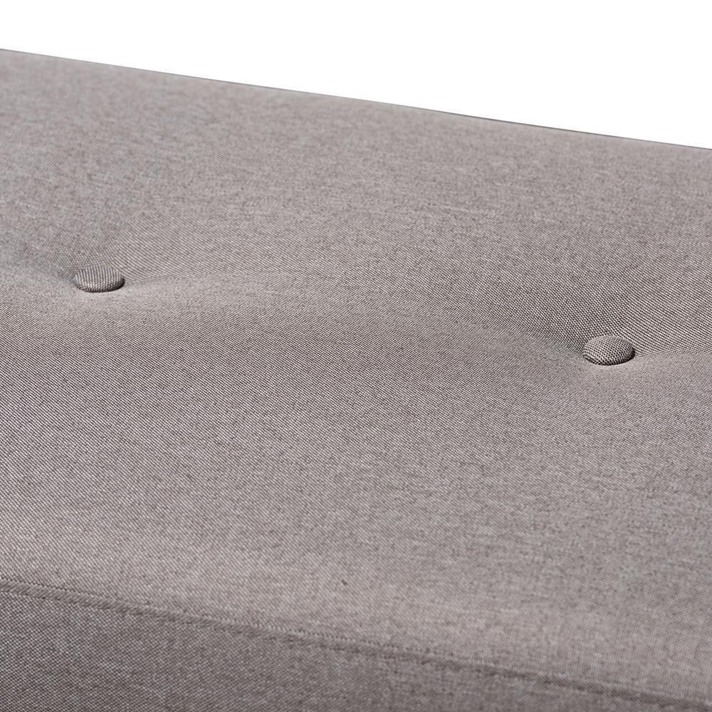 Caramay Modern and Contemporary Grey Fabric Upholstered Walnut Brown Finished Wood Bench FredCo