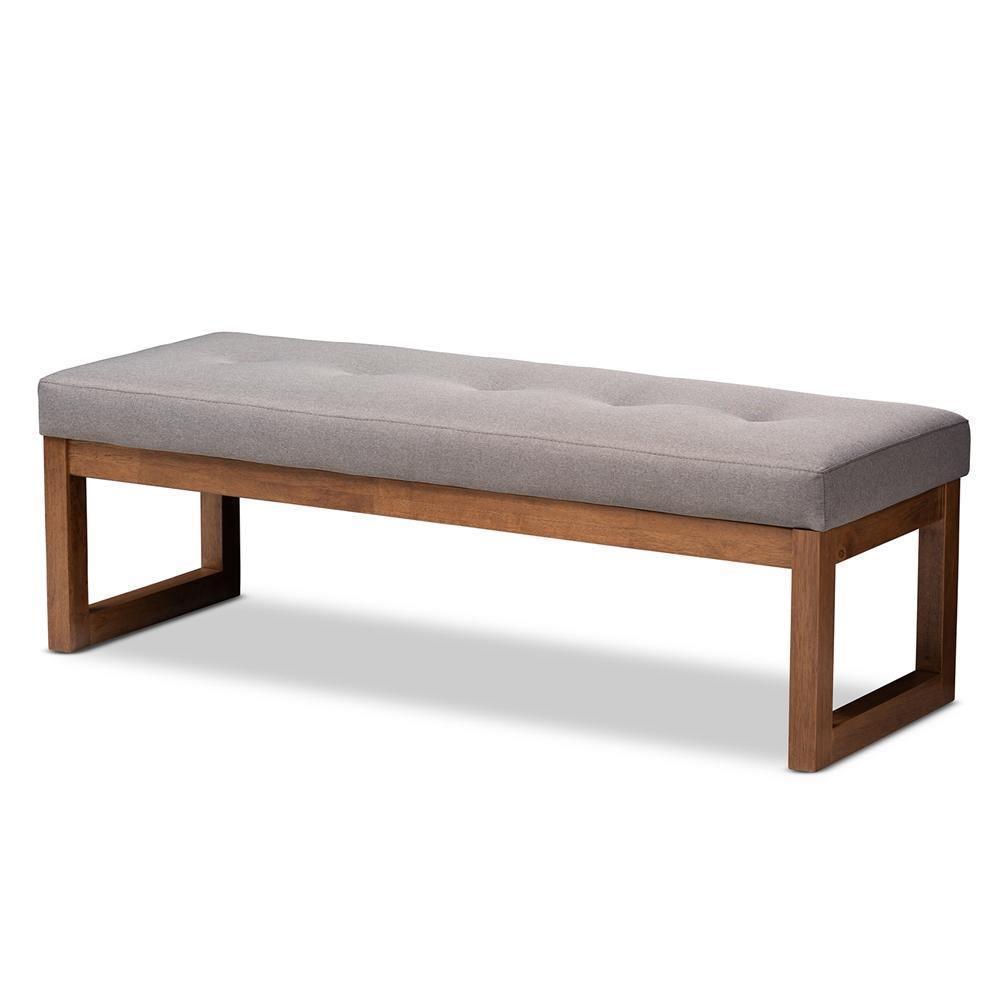 Caramay Modern and Contemporary Grey Fabric Upholstered Walnut Brown Finished Wood Bench FredCo