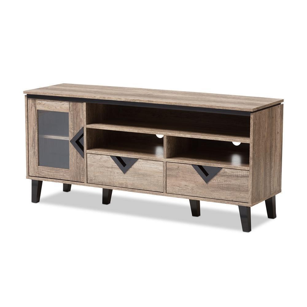 Cardiff Modern and Contemporary Light Brown Wood 55-Inch TV Stand FredCo